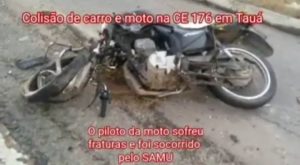 Tauá: colisão entre moto e carro na CE 176 deixa motoqueiro ferido