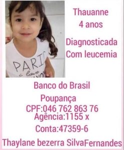 Campanha nas redes sociais de Tauá pede ajuda para garotinha de 4 anos internada em Fortaleza com leucemia